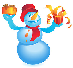 Image showing Snowman with cake and gift