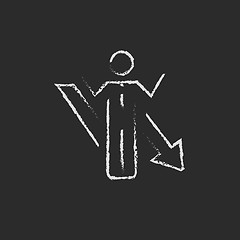 Image showing Businessman with arrow down icon drawn in chalk.