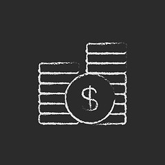 Image showing Dollar coins icon drawn in chalk.