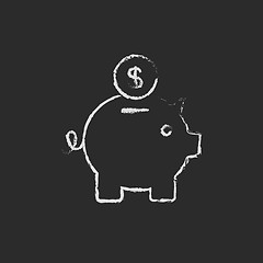 Image showing Piggy bank and dollar coin icon drawn in chalk.