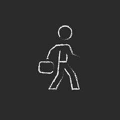 Image showing Businessman walking with briefcase icon drawn in chalk.