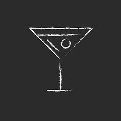 Image showing Cocktail glass icon drawn in chalk.