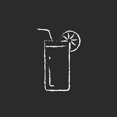 Image showing Glass with drinking straw icon drawn in chalk.