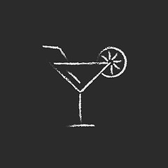 Image showing Cocktail glass icon drawn in chalk.