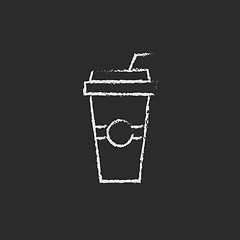 Image showing Disposable cup with drinking straw icon drawn in chalk.