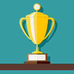 Image showing Vector Winner Cup standing at shelf. Flat style vector illustration.