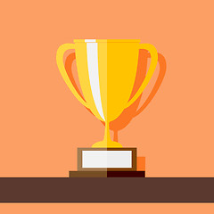 Image showing Vector Winner Cup standing at shelf. Flat style vector illustration.