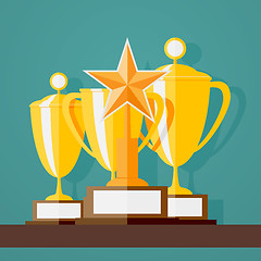 Image showing Trophy and awards in flat design style.