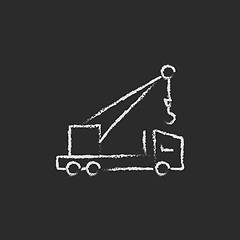 Image showing Mobile crane icon drawn in chalk.