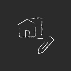 Image showing House design icon drawn in chalk.