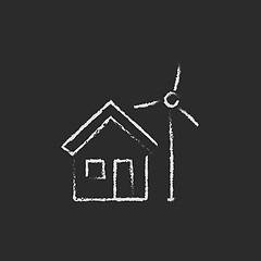 Image showing House with windmill icon drawn in chalk.