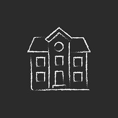 Image showing Two storey detached house icon drawn in chalk.