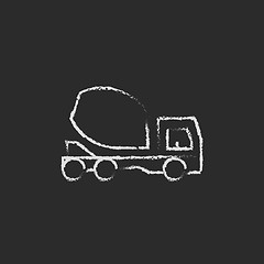 Image showing Concrete mixer truck icon drawn in chalk.