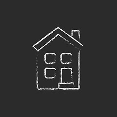 Image showing Two storey detached house icon drawn in chalk.