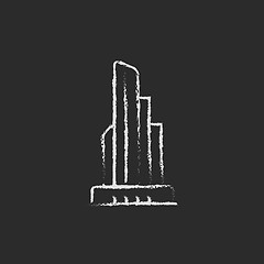 Image showing Skyscraper office building icon drawn in chalk.
