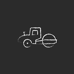 Image showing Road roller icon drawn in chalk.