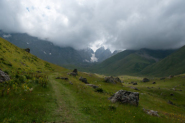 Image showing Hiking in mountains