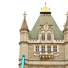 Image showing london tower in england old bridge and the cloudy sky