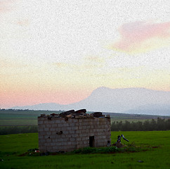 Image showing mountain in morocco africa   current cables     and red sunrise