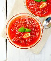 Image showing Dessert strawberry-vanilla in two glassful on board top