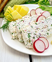 Image showing Terrine of curd with potatoes on light board