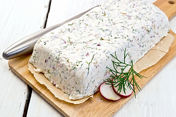 Image showing Terrine whole of curd and radish on paper and board