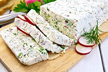 Image showing Terrine of curd and radish on board