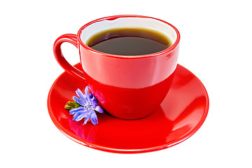 Image showing Chicory drink in red cup with blue flower