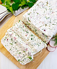 Image showing Terrine of curd and radish on board top