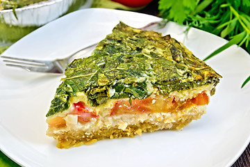 Image showing Pie celtic with spinach on table