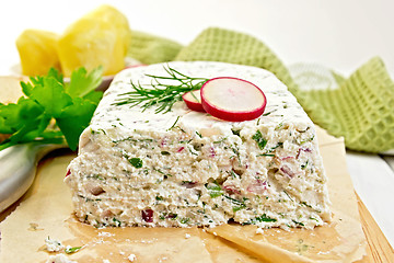 Image showing Terrine of curd and radish on paper and board