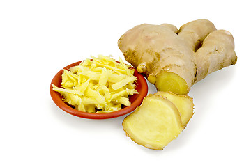 Image showing Ginger grated in bowl with root