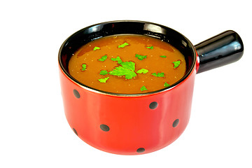 Image showing Soup tomato in red bowl