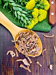 Image showing Root dry of Rhodiola rosea in spoonful on board