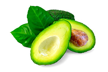 Image showing Avocado with leaf and bone