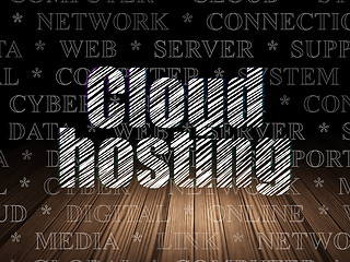 Image showing Cloud networking concept: Cloud Hosting in grunge dark room