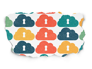 Image showing Cloud computing concept: Cloud With Keyhole icons on Torn Paper background