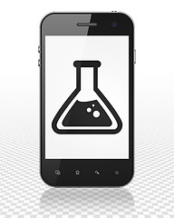 Image showing Science concept: Smartphone with Flask on display