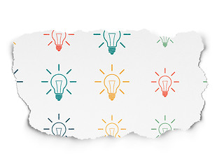 Image showing Finance concept: Light Bulb icons on Torn Paper background