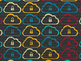 Image showing Cloud technology concept: Cloud With Padlock icons on wall background