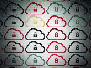 Image showing Cloud technology concept: Cloud With Padlock icons on Digital Paper background