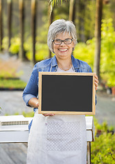 Image showing Elderly woman in a green house