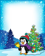 Image showing Frame with penguin and Christmas tree