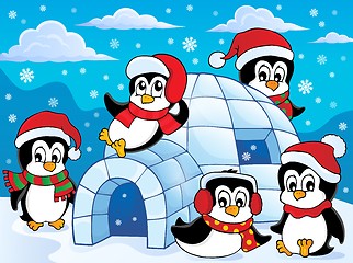 Image showing Igloo with penguins theme 2