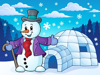 Image showing Igloo with snowman theme 1