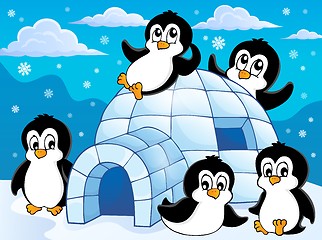 Image showing Igloo with penguins theme 1