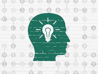 Image showing Data concept: Head With Light Bulb on wall background