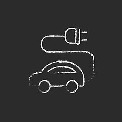 Image showing Electric car icon drawn in chalk.