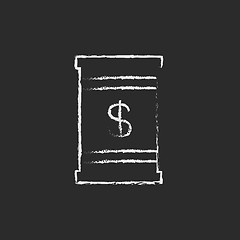 Image showing Barrel with ionizing radiation sign icon drawn in chalk.