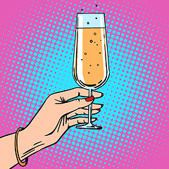 Image showing Toast a female hand with glass of champagne celebration party